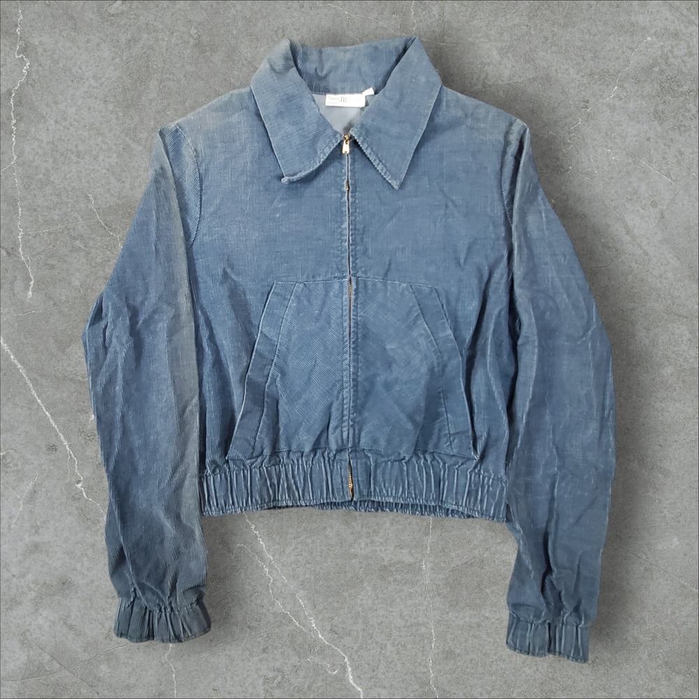 Sears JR Bazaar Corduroy Jacket Womens 11 Blue Vintage Cropped Zip Up Whipcord